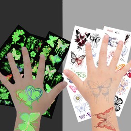 Butterfly Tattoos for Children, 10 Sheets Luminous Children's Tattoos, Skin-Friendly Set, Butterfly Temporary Tattoos Stickers, Party Bags, Children's Birthday Gifts, Party Decoration, Tattoo