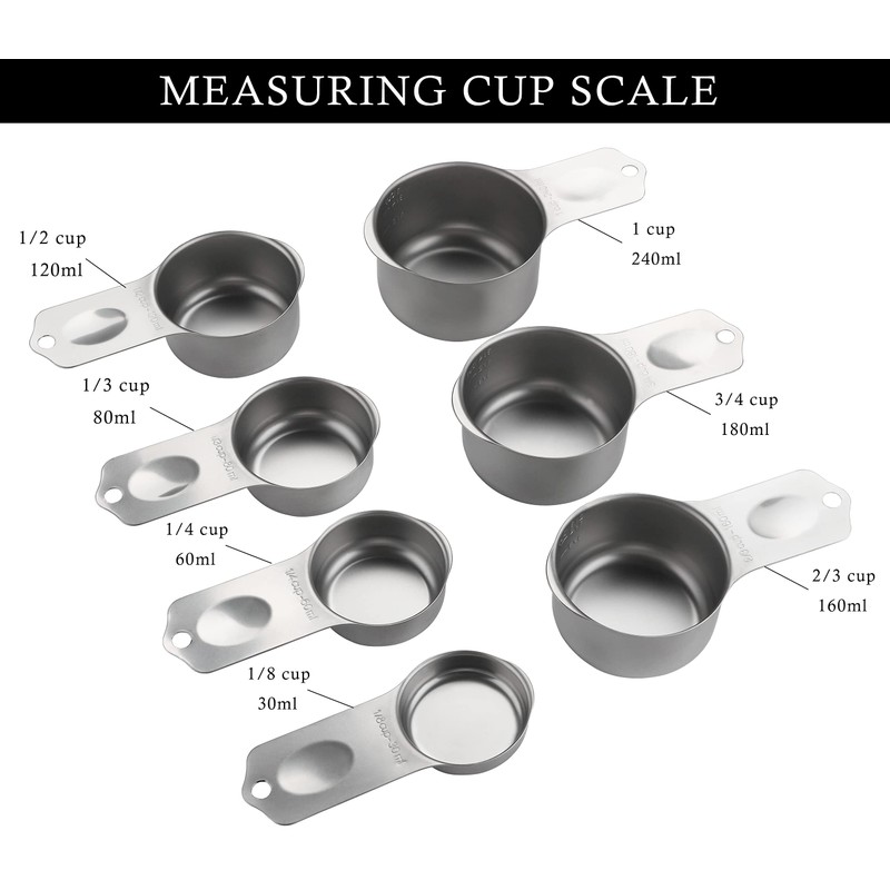 Stainless Steel Measuring Cups Set of 7 Stackable Heavy Duty