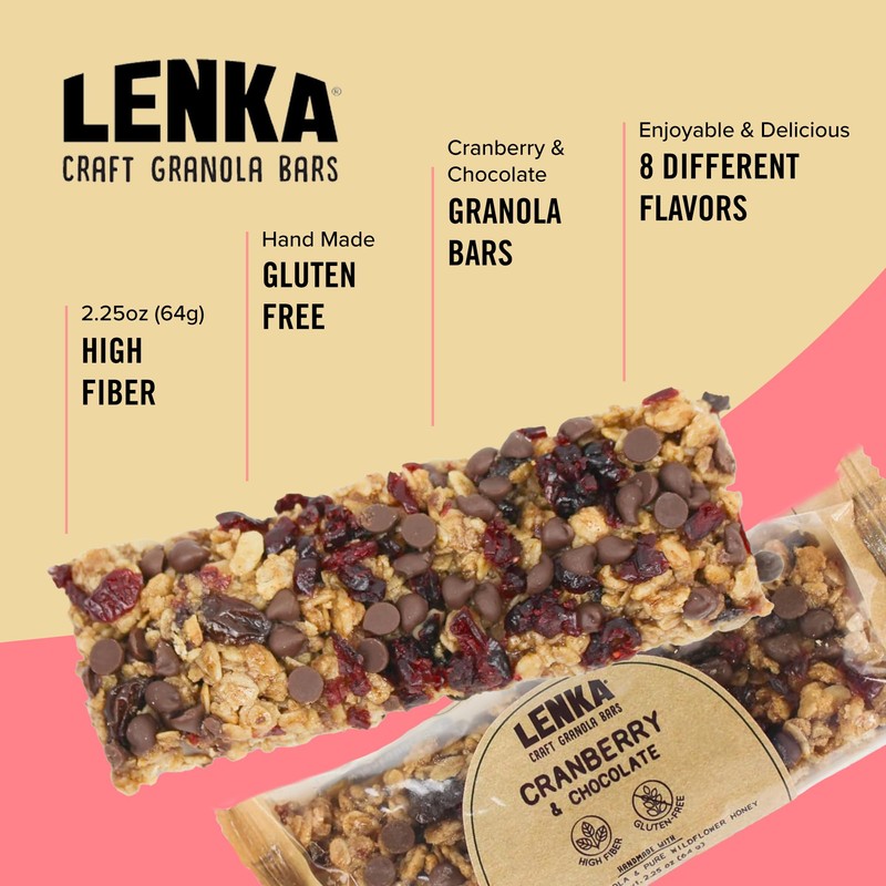 Lenka Bars - Cranberry Chocolate Snack Bars, Gluten Free, High