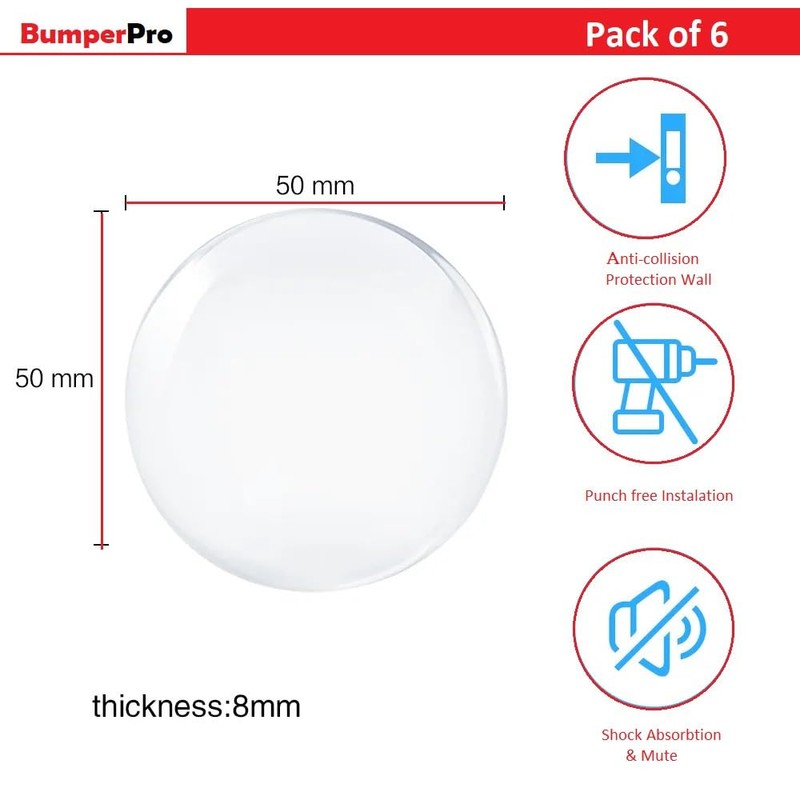 Door Knob Wall Protectors 6-Pack, 2 Inch Clear Silicone Door