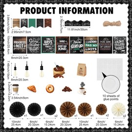 Pajean 62 Pcs Growth Mindset Classroom Bulletin Board Decorations with 3D Paper Fans Inspirational Posters Cutouts Growth Mindset Bulletin Board for School Classroom Home Decorations (Coffee)