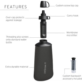 LifeStraw Peak Series - Collapsible Squeeze Bottle Water Filter System - 1L for Trail Running, Camping, Hiking, Travel, Cycling, and Fishing; Mountain Blue