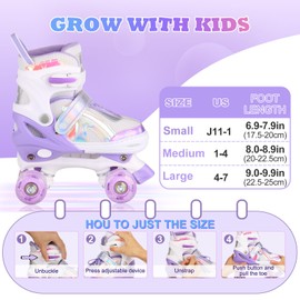 Roller Skates for Girls Boys Kids Age 3-12 Years Old 4 Sizes Adjustable with Wheels Light up, Birthday Gift for Children Teens, Indoor Outdoor