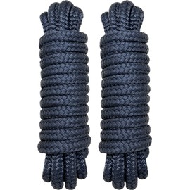 PACTHSD 1/2" x 20' Dock Lines, 2 Pack Double Braid Nylon Boat Ropes for Docking with 12" Eye Splice, High Strength Marine Rope Mooring Lines - Navy Blue