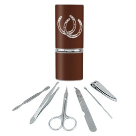 Horseshoe Lucky Double Cowboy Brown Stainless Steel Manicure Pedicure Grooming Beauty Care Travel Kit