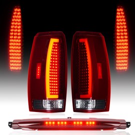 Cenfeild LED Tail Lights Pair + 3rd Third Brake Cargo Lamp Compatible with Chevy Avalanche 2007-2012, Rear High Mount Stop Light and Taillights Assembly, Black Housing Red Lens, 3 Pcs