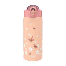 Zak Designs - Botella de agua para viajes y en casa, 19 onzas aislada al aspiradora de acero inoxidable con tapa de boquilla de bloqueo, bucle de transporte integrado, diseño a prueba de fugas