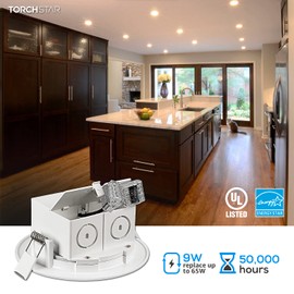 TORCHSTAR 4 Inch Integrated LED Recessed Ceiling Light with Junction Box, 9W Dimmable Downlight, 3000K Warm White, Airtight, UL & Energy Star Listed, Pack of 4
