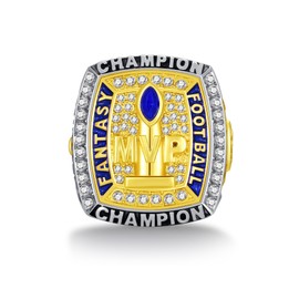 HuangouSA MVP Fantasy Football Championship Ring with Wooden Box League Champion Trophy Rings Premium Award for Winner (FFL MVP ring blue with wood box, 9)