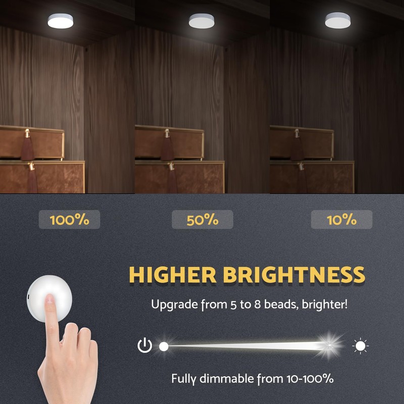 DAZZY DOT Rechargeable Puck Lights 2 Pack, Dimmable Touch Light