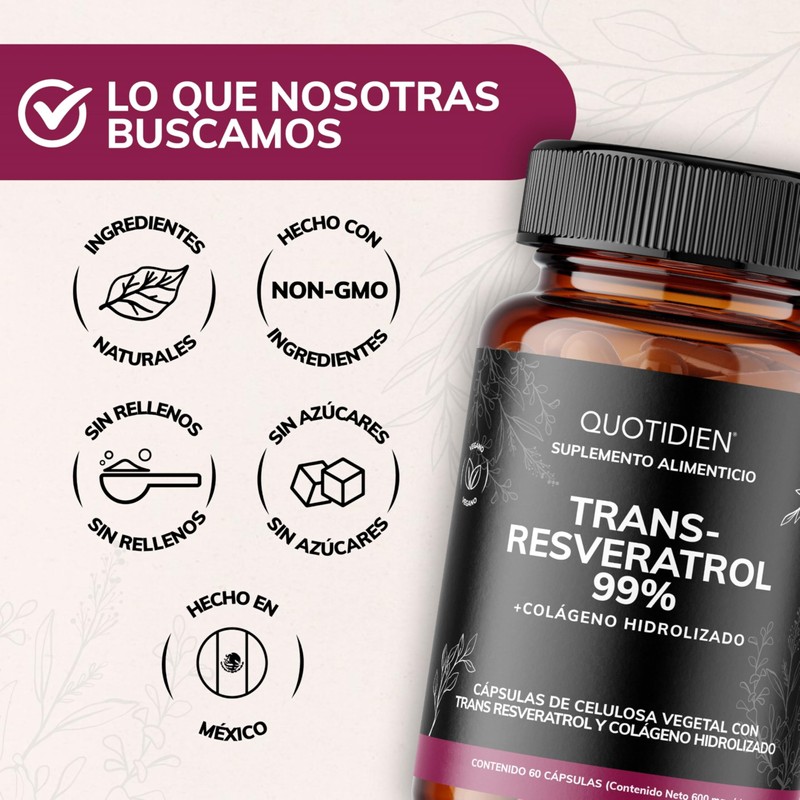Quotidien | Resveratrol 99% de Pureza Máxima con Colágeno Hidrolizado,