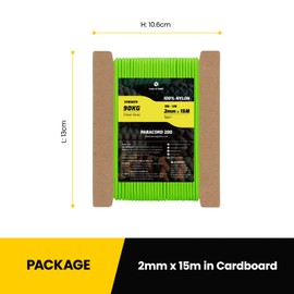 Kamu Synber Paracord 2mm 3 Strands 15M 100% Nylon Rope Type I Parachute Cord for Craft, Outdoor, DIY, Camping | Support 90kg | Neon Green