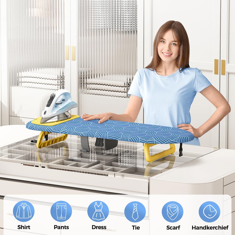 KINGBOARD Tabletop Ironing Board, Small Ironing Board with Iron Holder,
