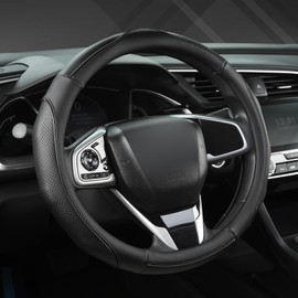 West Llama 3D Piping Leather Steering Wheel Cover for Honda Accord Civic CR-V HR-V Pilot Fit Passport Odyssey 14.5-15 inch(Black-Standrad Size)