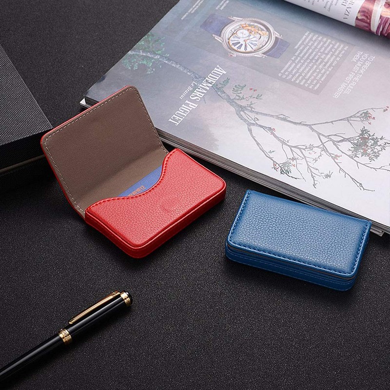 Blue Pu Leather Business Card Case Magnetic Name Card Holder
