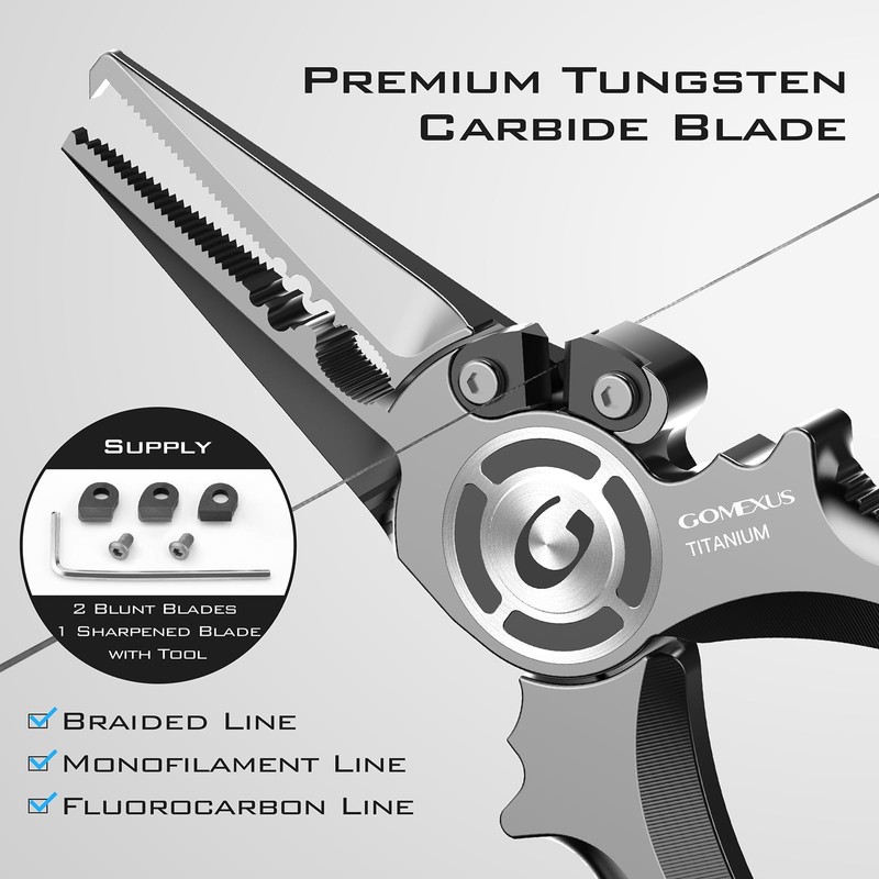 Gomexus Titanium Fishing Pliers 7 Inch with Side Cutters, Lanyard
