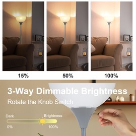 Floor Lamp, LED Standing Lamp 3 Way Dimmable Brightness Floor Lamp Rotary Switch Floor Lamps Modern Industrial Lamp with Shade, Tall Lamps for Living Room Bedroom Office Dining Room (Grey)