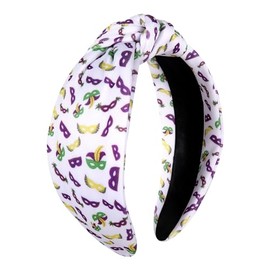 vokone Mardi Gras Headband Purple Green Yellow Mask Knotted Headband Wide Hairband Carnival Holiday Party Headband Headwear Accessories(Mask)