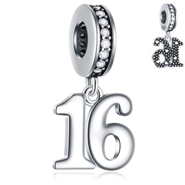 GLOWDAS 10 to 25 28 30 31 33 35 36 40 45 50 55 60 65 70 75 80 Birthday Charms, Fits European Anniversary Bracelet/Necklace, 925 Sterling Silver Number Pendant Beads, Gifts for Family/Friends, Sterling