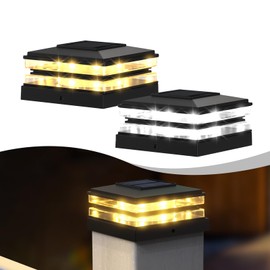 EXCMARK 2 Pack 4x4 Solar Post Cap Lights Outdoor Waterproof Fence Deck Post Lights with High-Brightness LEDs, Dual Light Modes Warm White & Cool White.