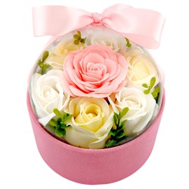 Elegant Flower Box with Soap Roses in Pink Gift Box - Soap Flowers Decoration