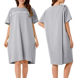 voeeron Hospital Gowns for Women Soft Short Sleeve Patient Gown Open Back Snap Adaptive Clothes with Pockets (Grey,S)