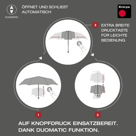 Knirps I.200 Medium Duomatic Pocket Umbrella - Exclusive Handle Design - Compact - Large Push Button - Wind Tunnel Tested, red