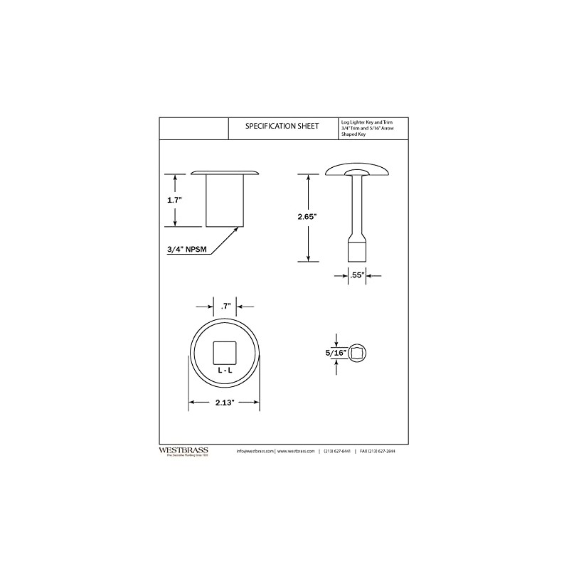 Westbrass R500-05 3/4" NPSM Gas Fire Pit and Fireplace Log