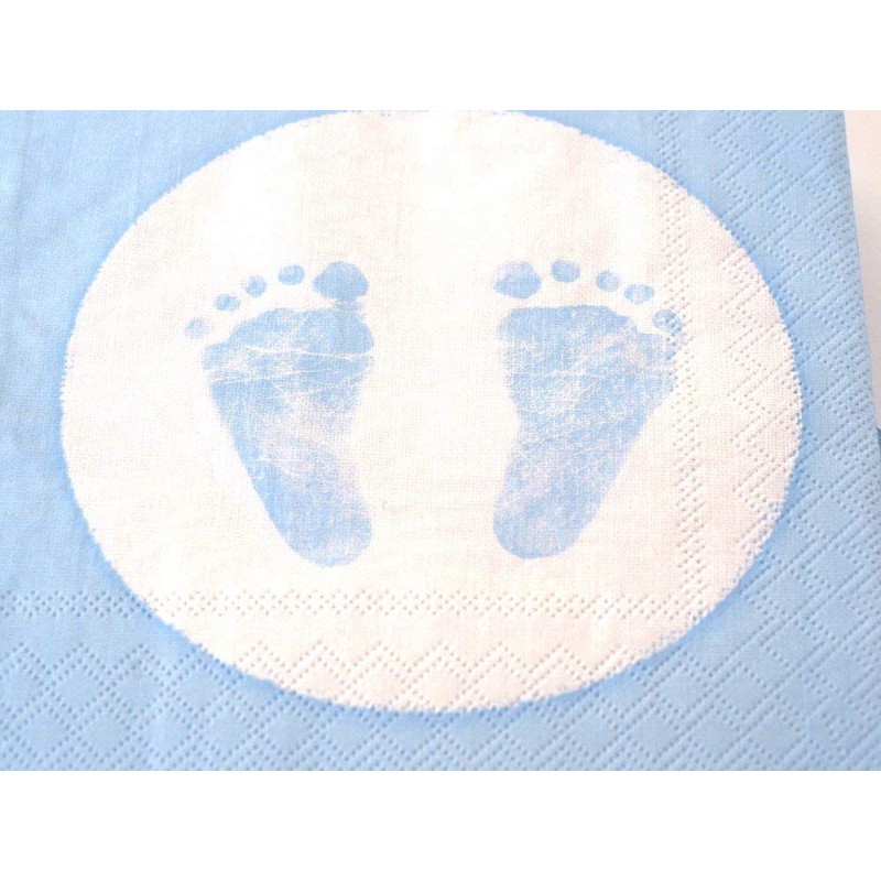 20 Napkins Baby Feet Footprint Light Blue Christening Birth Boy