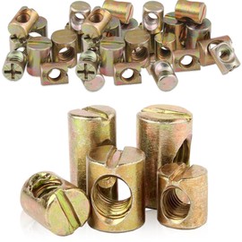 100Pcs M6 Furniture Barrel Nuts, 11mm/12mm/13mm/15mm/20mm Metal Single Slotted Dowel Bolts Fasteners for Cot Bed Desk Table Furniture Fixing Accessories DIY Tool