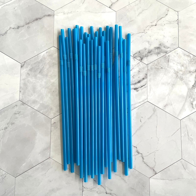 YAOSHENG 200pcs Blue Straw 8.26" x 0.2"Solid Colors Flexible Drinking