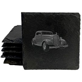 Pre-War Perfection: Classic 1933 Chevy Coasters with Character - Square Slate - set of 5