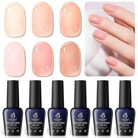 Beetles Gel Polish Set- 6 colores Transparent Jelly Sheer Pink Nude Gel Polish Kit Libra Collection, Soak off UV Gel Nail Polish Set Salon DIY Home...