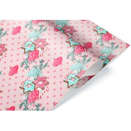 Cute Pink Christmas Wrapping Paper Cookie Peppermint Candy Cane Gift Wrap Thick Holiday Decoration (One 20 inch x 30 inch sheet)