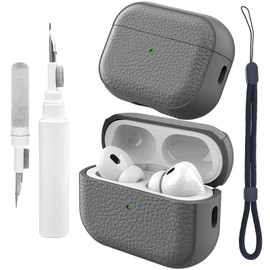Teyomi Case Compatible with Airpods Pro 2 with Cleaning Kit, TPU Protective Case Compatible with Airpods Pro 2nd Generation with Hand Strap, Leather Touch Design for Airpods Pro 2 Cover (Gray)