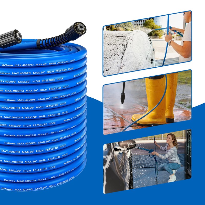 Heliwoo Pressure Washer Hose 50 FT x 1/4", Upgrade Kink