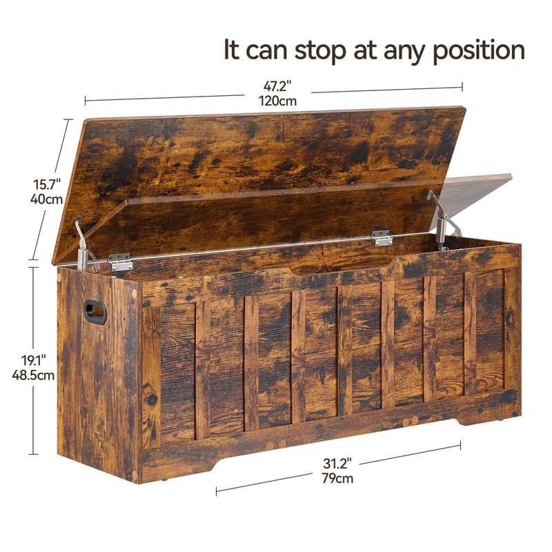 VANKILEY 47.2"Storage chest extra large,storage trunk with 2 safety Hinges,Wooden