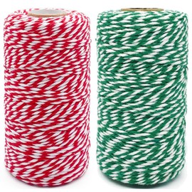 Leecogo Christmas Twine String, 2 Rolls 656 Feet Cotton Baker's Twine, Red/Green/White