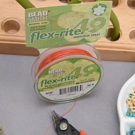 The Beadsmith Flex-Rite 49 Strand Nylon Coated, Stainless-Steel Beading Wire, Jewelry Making Supply (.018 Dia, Orange - 30 Ft)