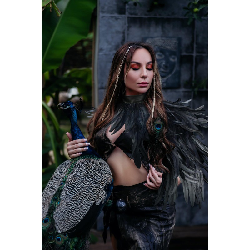 Homelex Gothic Real Black Feather Cape Shawl Shoulder Wings Choker