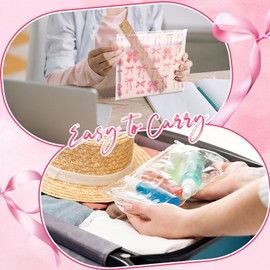 Reginary 50 Pcs Inspirational Gifts Bulk for Women Cosmetic Bag EVA You Are Braver Awesome Makeup Bag with Zipper for Birthday Back to School Encouragement Gifts(Pink Bow)