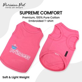 Parisian Pet Dog T-Shirt - Embroidered ' Princess' Breathable Pink Dog Shirt - Sleeveless Pet Vest - Princess Dog Clothes - Machine Washable Dog Shirts for Small Dogs - XXS
