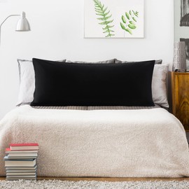 PiccoCasa Bolster Pillow Case Egyptian Cotton Body Pillow Cover 300 Thread Count Soft and Breathable Long Pillowcase with Zipper Closure Black 20"x60" (5ft)