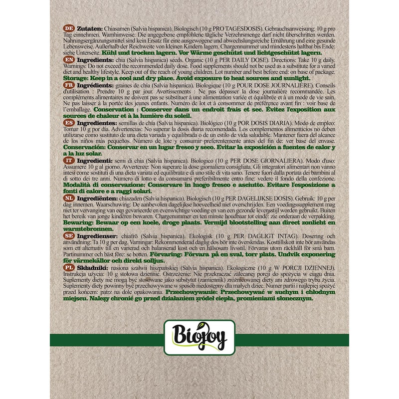 Biojoy Organic Chia Seeds, Black, Natural, (Salvia hispanica) (0.5 kg)