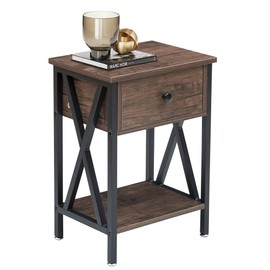 VECELO Nightstand,Modern Bedside End Table, Night Stand with Drawer and Storage Shelf for Living Room Bedroom, Industrial Metal Frame