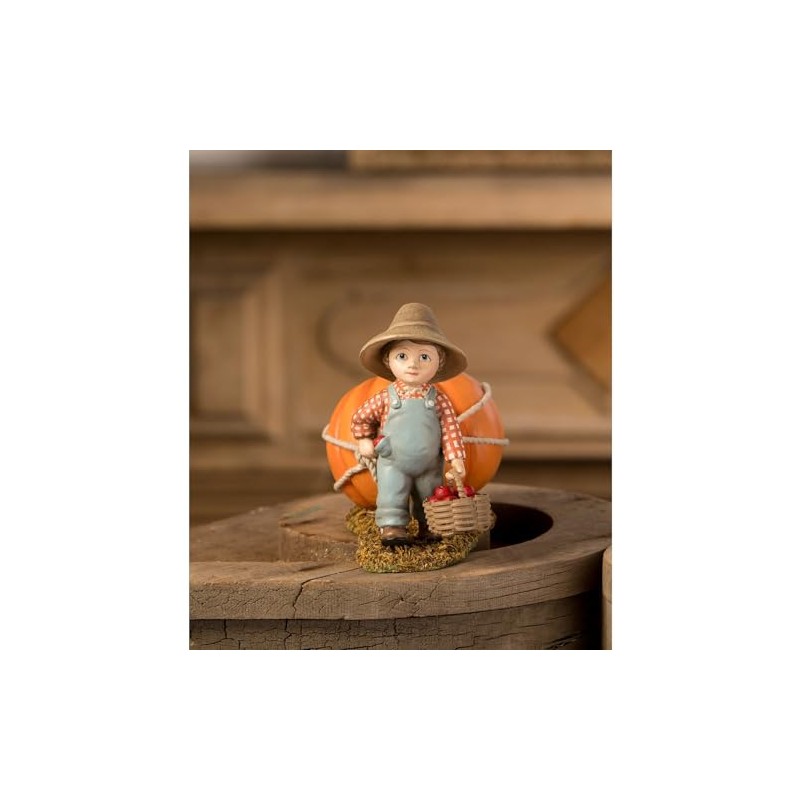 Bethany Lowe Paulie Pulling Pumpkin Figurine, Resin, Multicolor