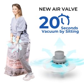Vacuum Storage Bags, Compressed Air by Sitting, No Pump Needed, Double-Color Zip, for Clothes, Pillows, Towels, Blankets, White