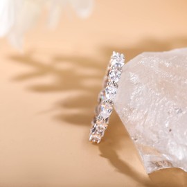 SHINYSO Wedding Bands for Women Silver Cubic Zirconia Ring CZ Stackable Rings Eternity Engagement Rings for Women Size 6.5