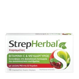 StrepHerbal Dietary Supplement with Vitamin C & Zinc Flavor Mint-Cherry, 16 pcs