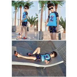 FedMois Toddlers Boys 3-Piece Swimming Suit Set Swimming Shirt Swimming Shorts Bath Hat, dinosaur skateboard